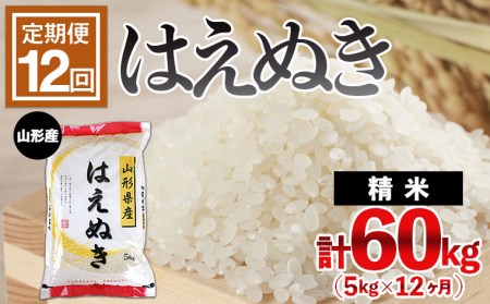 山形産 はえぬき 5kg×12ヶ月(計60kg) FZ22-551