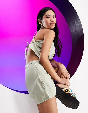 ASOS DESIGN Circular Design multi functional 2 in 1 co-ord short and top in sage-Green