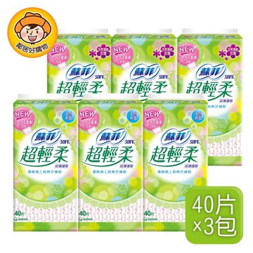 【Soft蘇菲】超輕柔超薄護墊14cm-(有香味/無香味) 40片x3包入