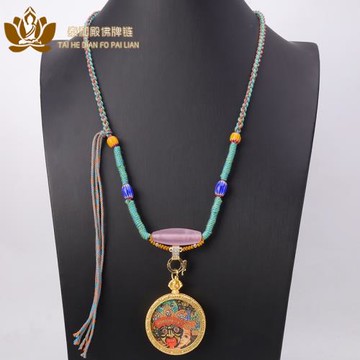 西藏唐卡佛牌鏈子隨身吊墜繩手搓精編棉繩項鏈繩