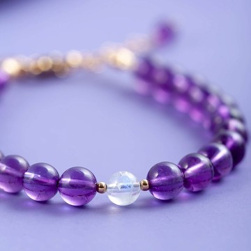 紫水晶月光石手鍊 |月亮石14k包金手鏈 天然石水晶 客製化禮物