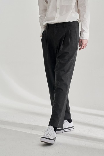 深灰色男士雙褶休閒西褲百搭易打理抗皺寬管長褲