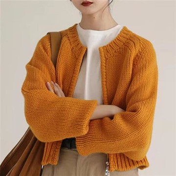 【米蘭精品】現貨+預購 100%羊毛衣針織外套發熱衣長袖保暖內搭加絨寬鬆大碼休閒-法式短款女外套5色74nc32