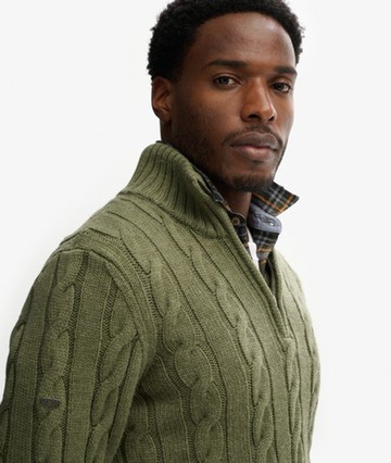 Superdry Men's Jacob Cable Knit Half Zip Jumper Green Size: S