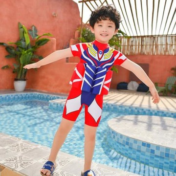 兒童浮力泳衣帥氣男童連體防曬泳裝小中童小孩帶泳帽溫泉泳裝速干