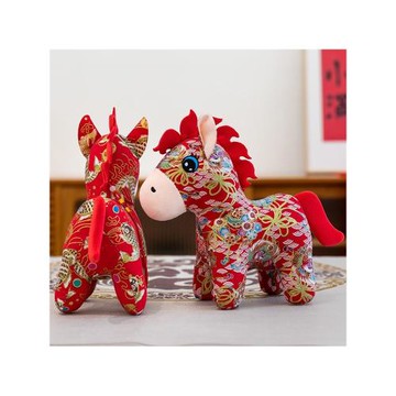 2026馬年吉祥物公仔生肖花布馬玩偶新年禮物可愛娃娃毛絨玩具