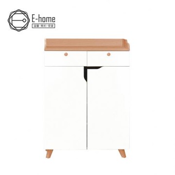 【E-home】 Breeze微風系2抽2門收納實木腳鞋櫃-幅80cm-原木色