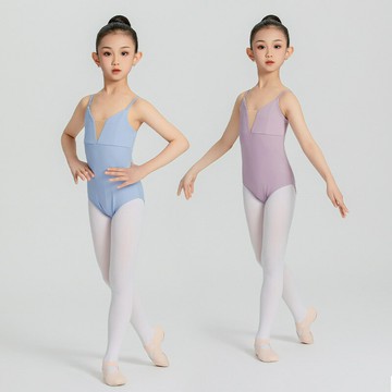 芙詩奴芭蕾舞練功服兒童舞蹈體操服中國舞女童深V拼網連體服短袖[萌寶童裝]可開發票