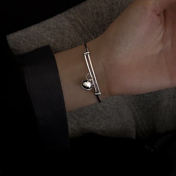 925純銀鈴鐺手鐲女無聲民族風推拉調節光面年輕款手環實心銀鐲子