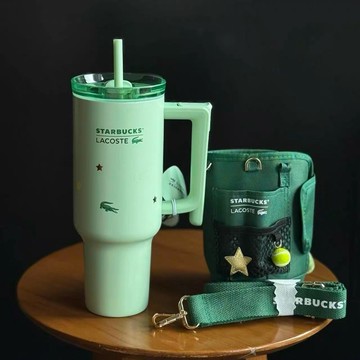 星巴克LACOSTE聯名款啡揚運動系列小鱷魚大容量不鏽鋼雙飲口車載隨行杯