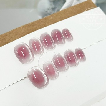可隔日到貨！濕漉漉腮紅 純手工側光貓眼穿戴甲 短圓甲 燕翎貓眼 手工甲 光療甲片 假指甲 指甲貼 韓國美甲