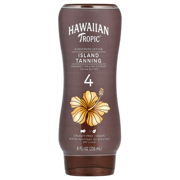 Hawaiian Tropic, 海島曬黑，乳液抗曬霜，可可脂，SPF 4，8 液量盎司（236 毫升）