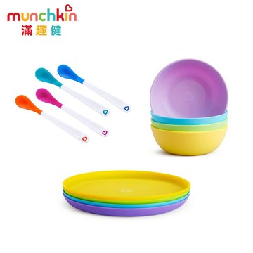 Munchkin滿趣健-[12件套組]感溫安全湯匙 + 餐盤餐碗