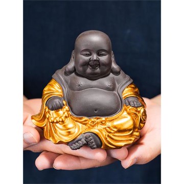 個性茶具茶寵擺件茶玩茶盤茶桌精品可養紫砂彌勒佛招財笑口常開