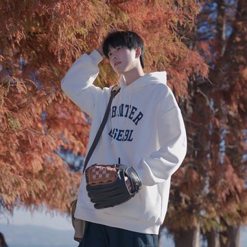 白色連帽衛衣男春秋款日系潮牌cityboy外套青少年男裝帥氣打底衫