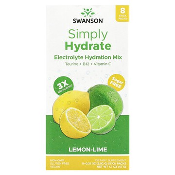 Swanson, Simply Hydrate，電解質混合飲品，檸檬酸橙味，8 條，每條 0.21 盎司（5.92 克）