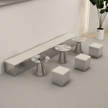 工業風不鏽鋼咖啡廳奶茶店卡座沙發 靠墻店鋪休息區桌椅長條凳定製