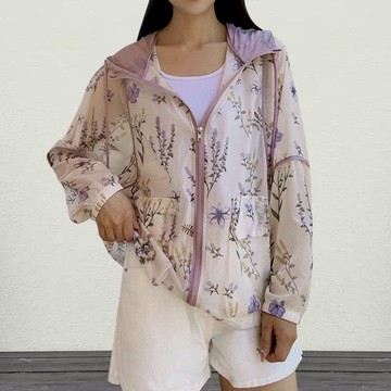 🎉限時出清６折🎉中大尺碼 外套 花概念韓版碎花連帽防曬薄外套【051770】JUN26｜3色 19LADYY〔現貨〕《不適用折價券與會員折扣》《售出不退換》