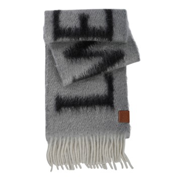 LOEWE Logo 海馬毛及羊毛圍巾(淺灰色/深灰色) F811257X03 1131