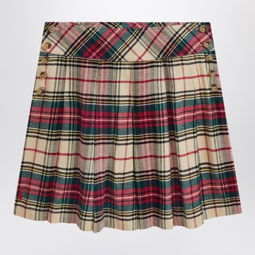 Cream/red cotton twill tartan skirt