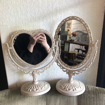 網紅鏡子ins風化妝鏡臺式少女心桌面梳妝鏡北歐公主鏡旋轉雙面鏡