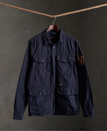 跩狗嚴選 代購 極度乾燥 Superdry 軍裝襯衫 Field 戰地系列 四口袋 長袖襯衫 純棉 海軍深藍 拼接 貼布 臂章