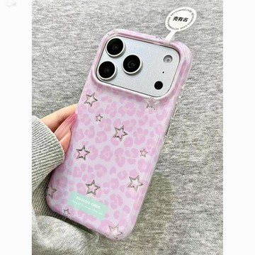 韓系星星粉豹紋適用蘋果18ProMax手機殼7/16Pro新款15全包14/131211