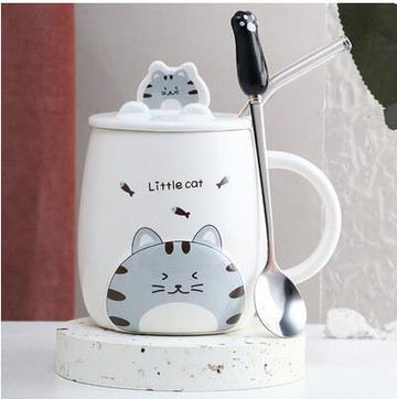 情侶馬克杯帶蓋勺杯子女辦公室用水杯女可愛陶瓷杯杯子帶蓋帶勺子【林之舍】