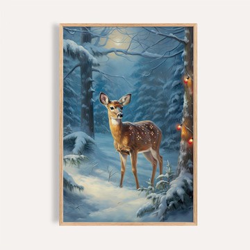 雪林小鹿 Winter Forest Fawn / 冬日森林小鹿海報 掛畫 無框畫