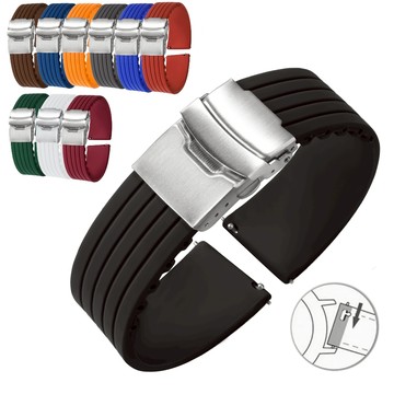 18 毫米 20 毫米 22 毫米 24 毫米快速釋放矽膠錶帶高品質柔軟防水橡膠通用錶帶女士男士運動手鍊手錶配件帶折疊扣
