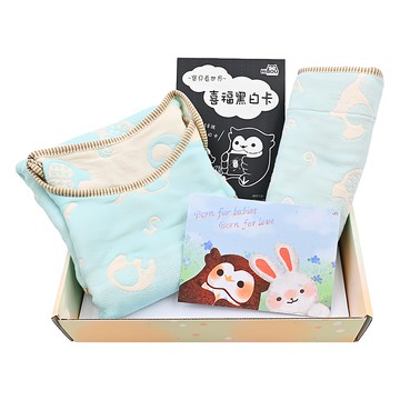 HiBOU 喜福 神隊友禮盒 六重紗2件組 +肚圍  數字小鷹藍  0~2歲