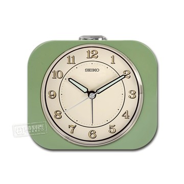 SEIKO 精工 / 方形復古 數字刻度 滑動式秒針 貪睡鬧鈴 燈光夜光 靜音鬧鐘 - 白x綠 ＃QHE195M/SK048