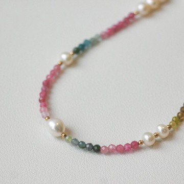 【好運禮物】天然彩虹碧璽珍珠項鏈 鎖骨鏈 客制化