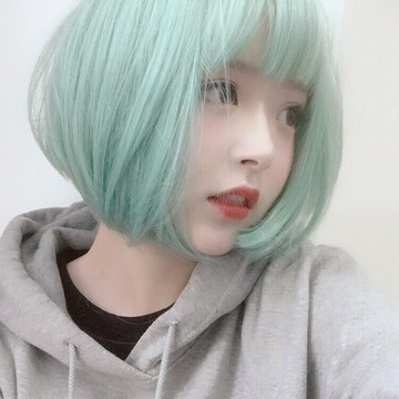 lolita表演時尚短直發 薄荷綠色夜店假毛 韓版空氣劉海bobo頭套