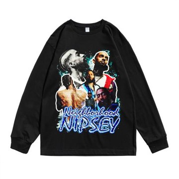 饒舌說唱嘻哈歌手尼普西·哈斯勒Nipsey Hussle印花長袖T恤寬松潮