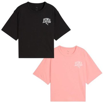Puma 短袖上衣 女裝 短版 印花 歐規 黑/粉【運動世界】68503001/68503018