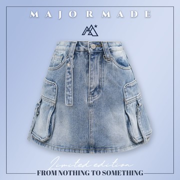 厚磅大口袋工裝牛仔裙褲