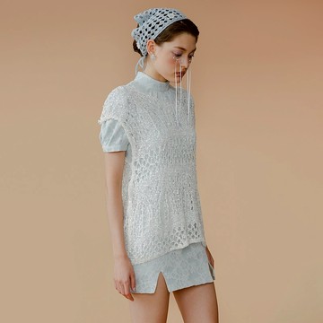 毛線手織綁帶蝴蝶結長背心