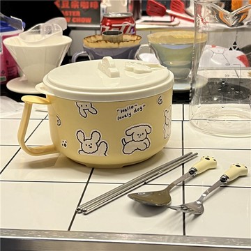 出清不補 特價下殺 不鏽鋼碗 帶蓋泡麵碗 隔熱碗 瀝水泡麵碗  泡麵碗  快樂小狗304不鏽鋼泡麪碗帶蓋學生宿舍易洗in
