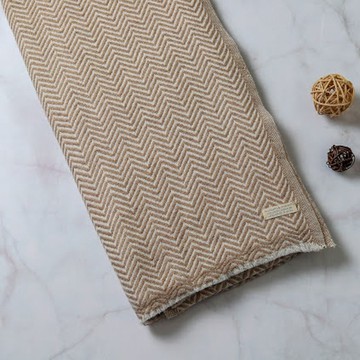 【厚款】喀什米爾羊毛圍巾/披肩 褐色山形紋 厚款 手工機織