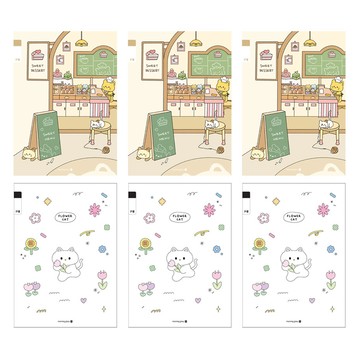 morning glory 21行寬格筆記本 B 小學3~6年級適用 6本組  甜點貓咪 + 花朵小貓  1組