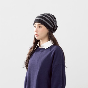 QUEENSHOP_F 女裝 配色條紋針織堆堆毛帽 兩色售 現+預 【07020989】