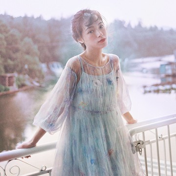 北冥有漁原創森系復古洛麗塔原創網紗印花連衣裙公主仙女裙兩件套