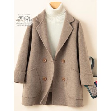 (免運)秋冬雙面羊絨大衣女2025春季新款小個子寬松繭型羊毛呢子西裝外套