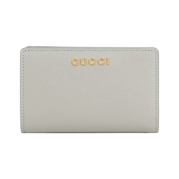 GUCCI 金字Logo 拉鍊零錢袋暗釦二折中夾(灰色)