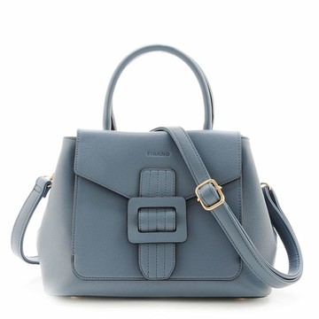 FIRANO-壓印LOGO 皮帶釦合成皮革手提/斜背包(霧藍)