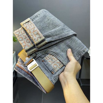 2025新款潮牌牛仔褲男士夏季薄微寬松小腳百搭腰帶九分痞帥長褲子