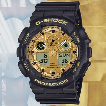 CASIO卡西歐 G-SHOCK 黑金時尚 雙顯腕錶 GA-100GGB-1A9