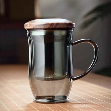 【良品舎】全館免運 開發票 保售後 茶壺 茶具 玻璃壺 玻璃茶杯加厚高硼硅玻璃三件式辦公杯子胡桃木蓋茶水分離泡茶水杯