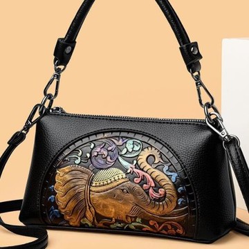 媽媽小包2024新款國風壓花單肩包外出多層手機包高顏值斜挎包國潮